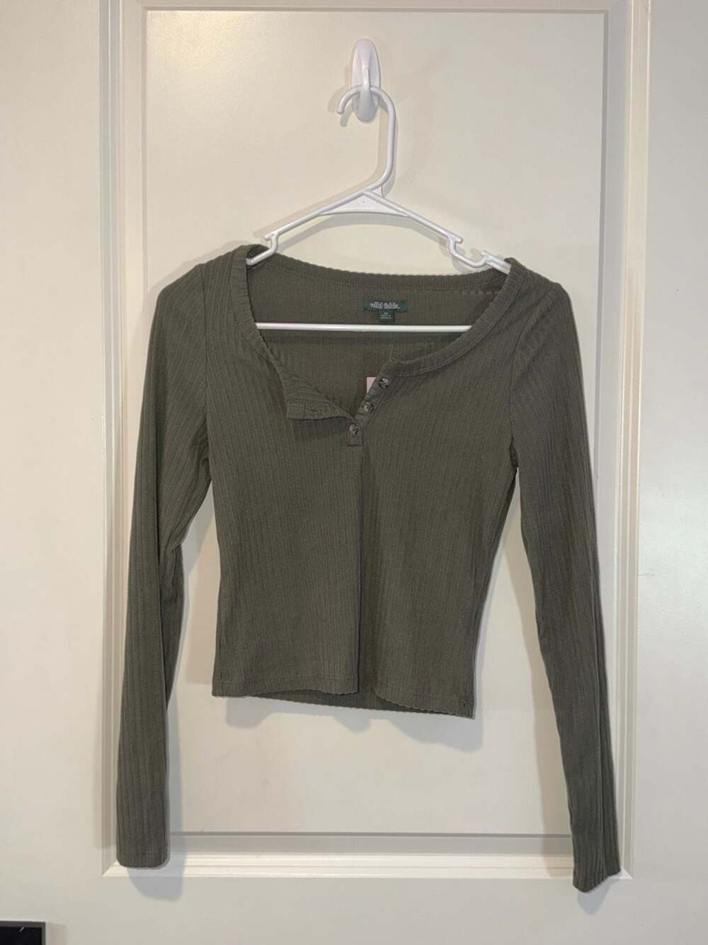 Olive Green Ribbed Long Sleeve Crop Top Size XS New with Tags